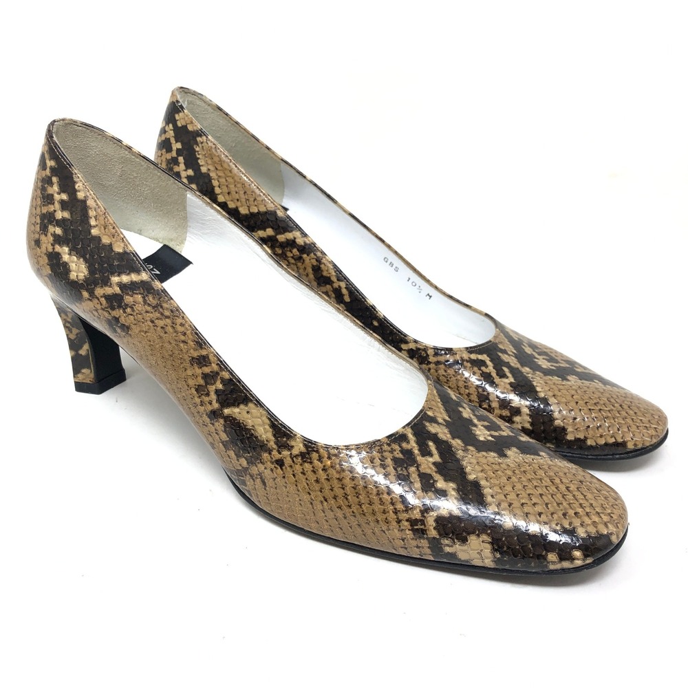 Charles Jourdan Vintage Pump Womens 10.5 Brown Snakeskin Made in Spain Heel